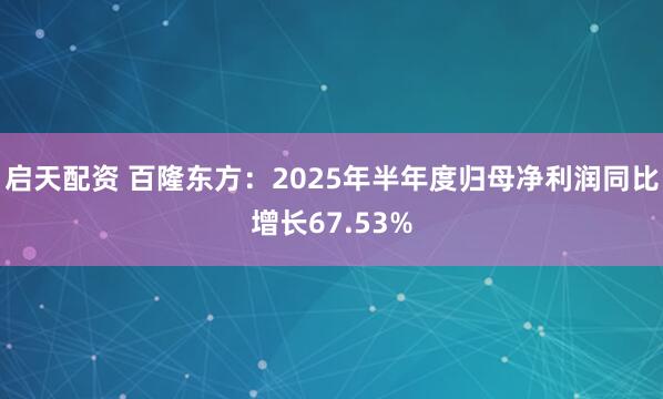 启天配资 百隆东方：2025年半年度归母净利润同比增长67.53%